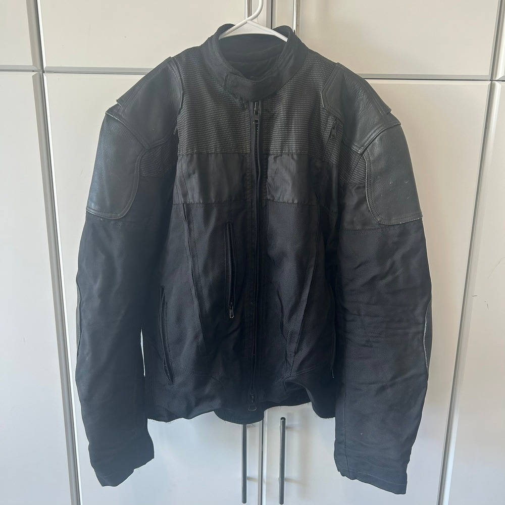 Milwaukee Motorcycle Clothing Co Mens Black Mesh Leather Textile Riding Jacket M